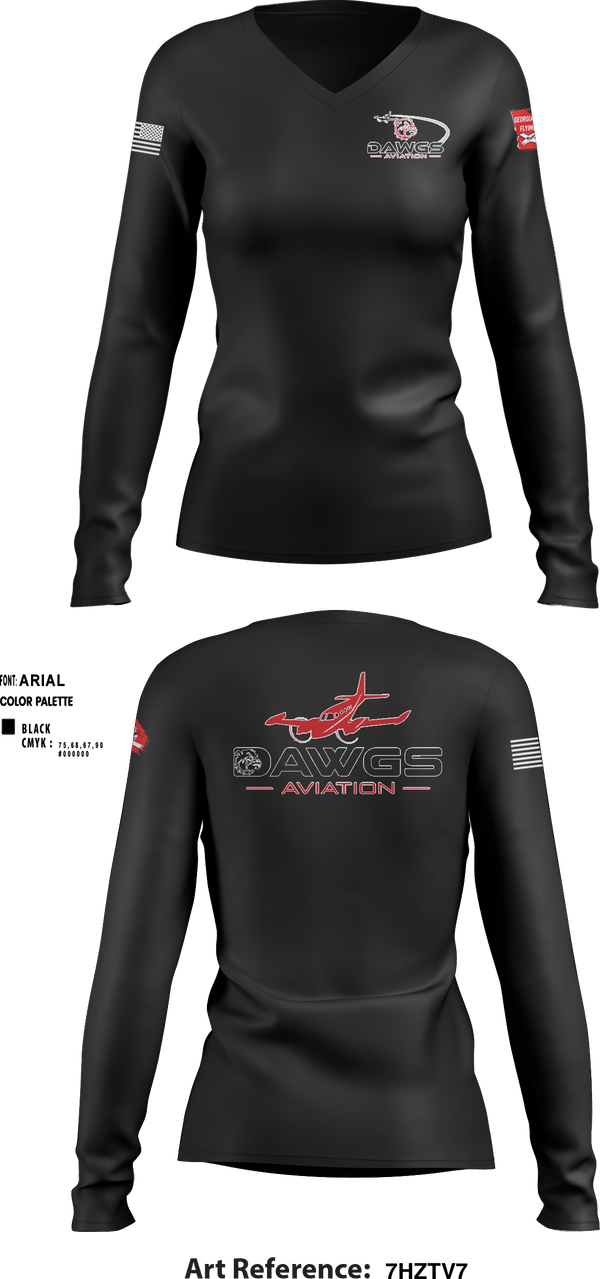 Women's Long Sleeve Vneck Shirt, Dawgs Aviation, , Teamtime, Team time, sublimation, custom sports apparel, team uniforms, spirit wear, spiritwear, sports uniforms, custom shirts, team store, custom team store, fundraiser sports, apparel fundraiser