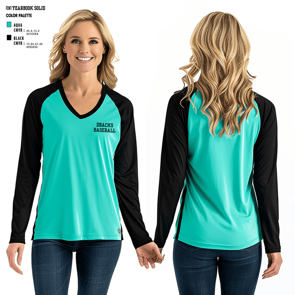Women's Long Sleeve Vneck Shirt, Dbacks, Baseball, Teamtime, Team time, sublimation, custom sports apparel, team uniforms, spirit wear, spiritwear, sports uniforms, custom shirts, team store, custom team store, fundraiser sports, apparel fundraiser