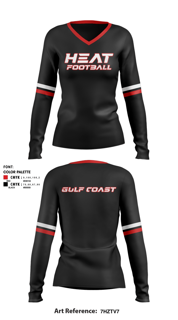 Women's Long Sleeve Vneck Shirt, Gulf Coast Heat Flag Football, Football, Teamtime, Team time, sublimation, custom sports apparel, team uniforms, spirit wear, spiritwear, sports uniforms, custom shirts, team store, custom team store, fundraiser sports, apparel fundraiser