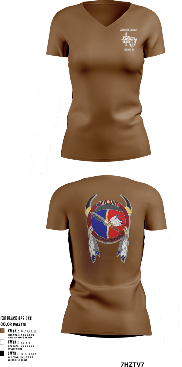 Women's Short Sleeve Vneck Shirt, Comanche, 309th MI BN, , Teamtime, Team time, sublimation, custom sports apparel, team uniforms, spirit wear, spiritwear, sports uniforms, custom shirts, team store, custom team store, fundraiser sports, apparel fundraiser