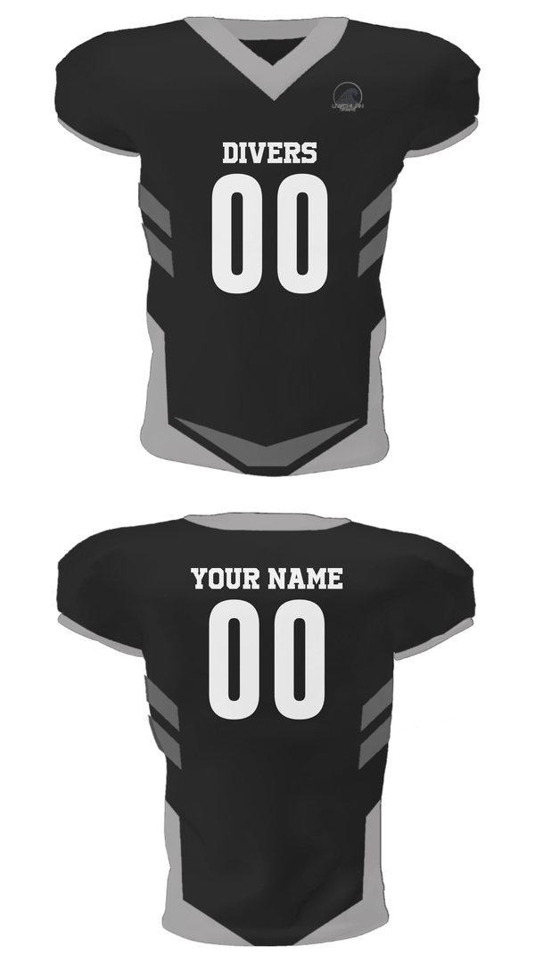 Football Jersey, Divers, Football, Teamtime, Team time, sublimation, custom sports apparel, team uniforms, spirit wear, spiritwear, sports uniforms, custom shirts, team store, custom team store, fundraiser sports, apparel fundraiser