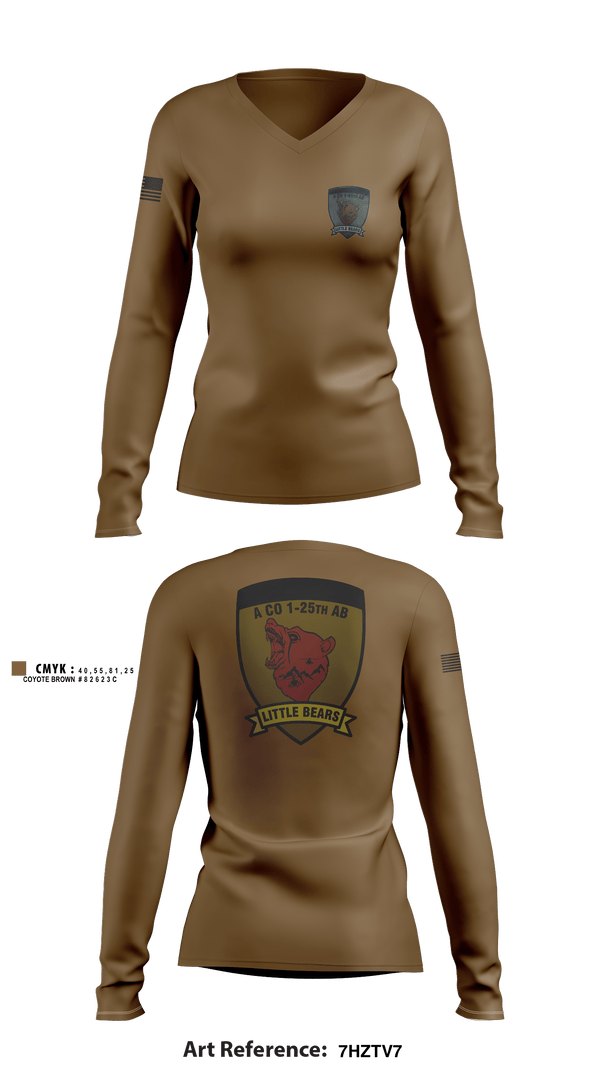 Women's Long Sleeve Vneck Shirt, A Co. 1-25 AB, Army, Teamtime, Team time, sublimation, custom sports apparel, team uniforms, spirit wear, spiritwear, sports uniforms, custom shirts, team store, custom team store, fundraiser sports, apparel fundraiser