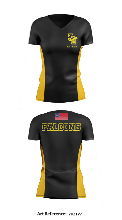 Women's Short Sleeve Vneck Shirt, Falcons, Softball, Teamtime, Team time, sublimation, custom sports apparel, team uniforms, spirit wear, spiritwear, sports uniforms, custom shirts, team store, custom team store, fundraiser sports, apparel fundraiser