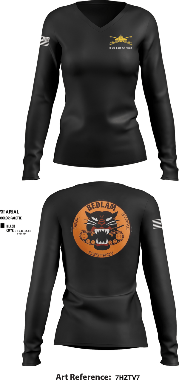 Women's Long Sleeve Vneck Shirt, HHC 1-635TH AR, National Guard, Teamtime, Team time, sublimation, custom sports apparel, team uniforms, spirit wear, spiritwear, sports uniforms, custom shirts, team store, custom team store, fundraiser sports, apparel fundraiser