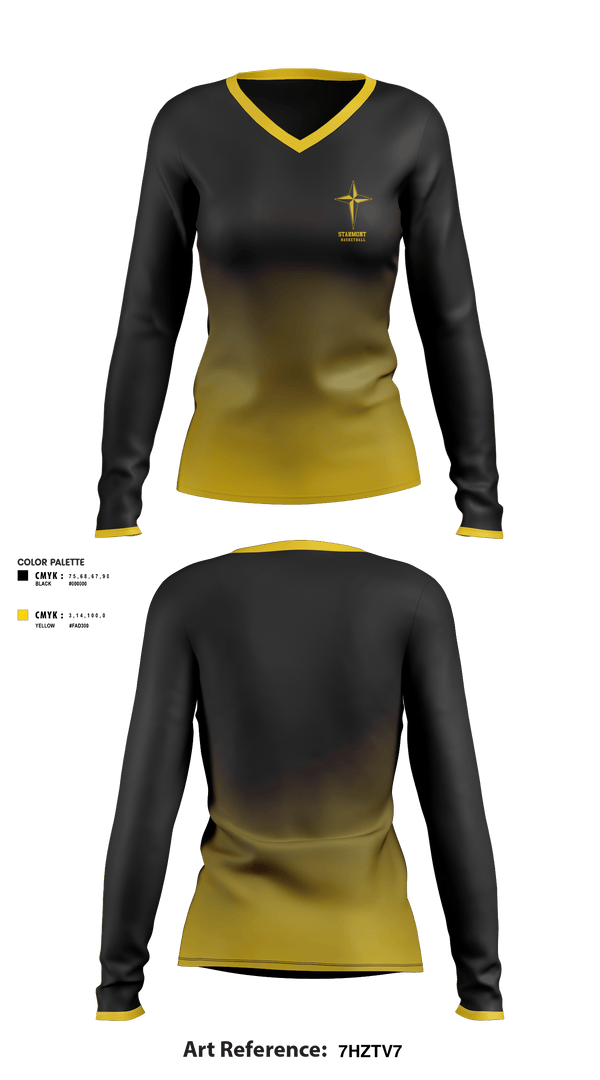 Women's Long Sleeve Vneck Shirt, Starmont Middle School Basketball, Women's Basketball, Teamtime, Team time, sublimation, custom sports apparel, team uniforms, spirit wear, spiritwear, sports uniforms, custom shirts, team store, custom team store, fundraiser sports, apparel fundraiser