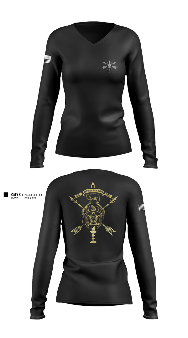 Women's Long Sleeve Vneck Shirt, HHC, GSB, 5SFG, Army, Teamtime, Team time, sublimation, custom sports apparel, team uniforms, spirit wear, spiritwear, sports uniforms, custom shirts, team store, custom team store, fundraiser sports, apparel fundraiser