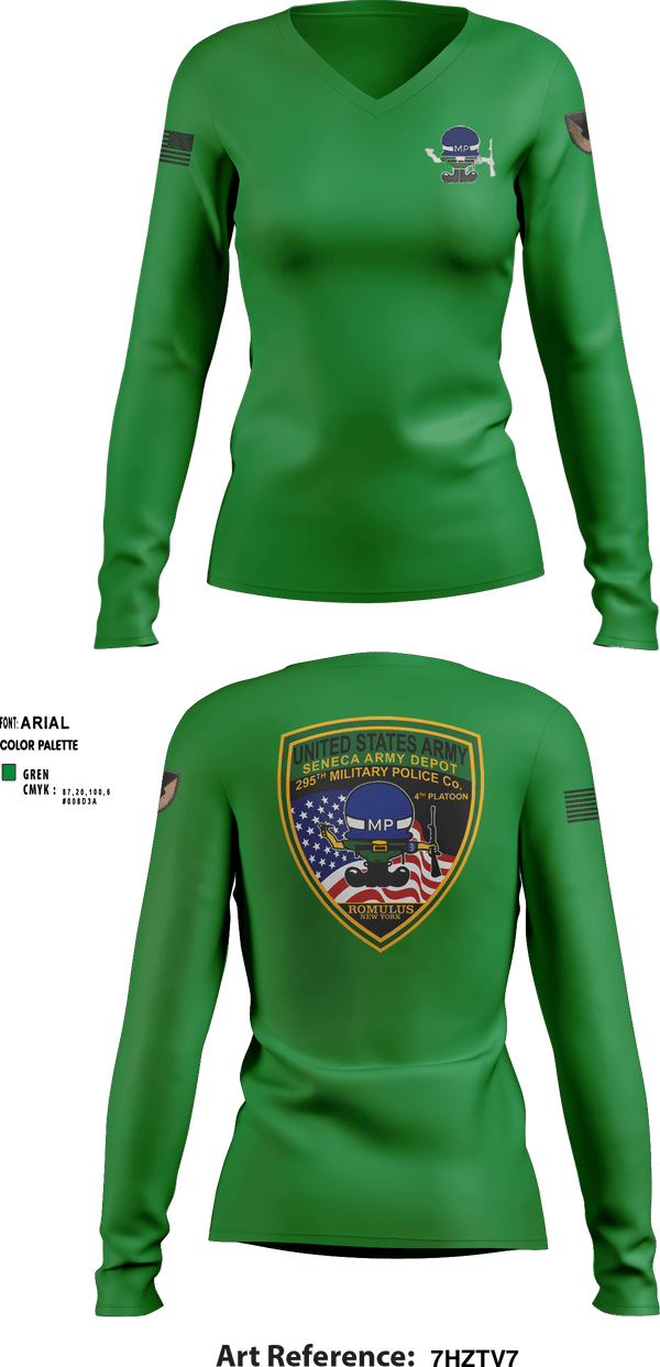 Women's Long Sleeve Vneck Shirt, 295th Military Police Company, , Teamtime, Team time, sublimation, custom sports apparel, team uniforms, spirit wear, spiritwear, sports uniforms, custom shirts, team store, custom team store, fundraiser sports, apparel fundraiser