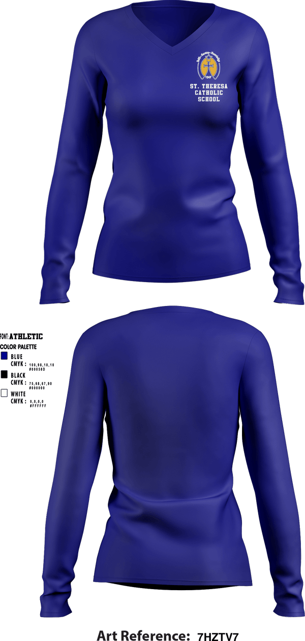 Women's Long Sleeve Vneck Shirt, St. Theresa Catholic School, Spirit Store, Teamtime, Team time, sublimation, custom sports apparel, team uniforms, spirit wear, spiritwear, sports uniforms, custom shirts, team store, custom team store, fundraiser sports, apparel fundraiser
