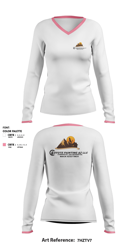 Women's Long Sleeve Vneck Shirt, Coyote paintin az llc, , Teamtime, Team time, sublimation, custom sports apparel, team uniforms, spirit wear, spiritwear, sports uniforms, custom shirts, team store, custom team store, fundraiser sports, apparel fundraiser