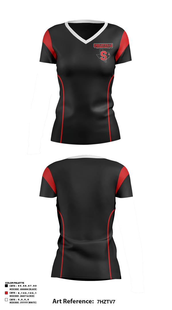 Women's Short Sleeve Vneck Shirt, Shelbyville High School Basketball, Women's Basketball, Teamtime, Team time, sublimation, custom sports apparel, team uniforms, spirit wear, spiritwear, sports uniforms, custom shirts, team store, custom team store, fundraiser sports, apparel fundraiser