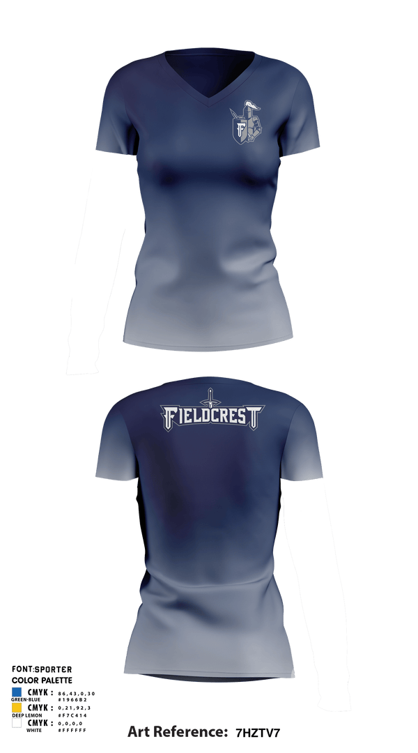 Women's Short Sleeve Vneck Shirt, Fieldcrest High School, Spirit Store, Teamtime, Team time, sublimation, custom sports apparel, team uniforms, spirit wear, spiritwear, sports uniforms, custom shirts, team store, custom team store, fundraiser sports, apparel fundraiser