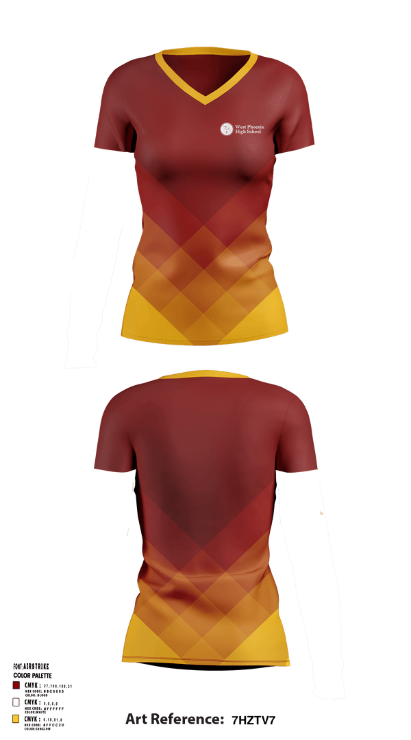 Women's Short Sleeve Vneck Shirt, West Phoenix High School, Spirit Store, Teamtime, Team time, sublimation, custom sports apparel, team uniforms, spirit wear, spiritwear, sports uniforms, custom shirts, team store, custom team store, fundraiser sports, apparel fundraiser