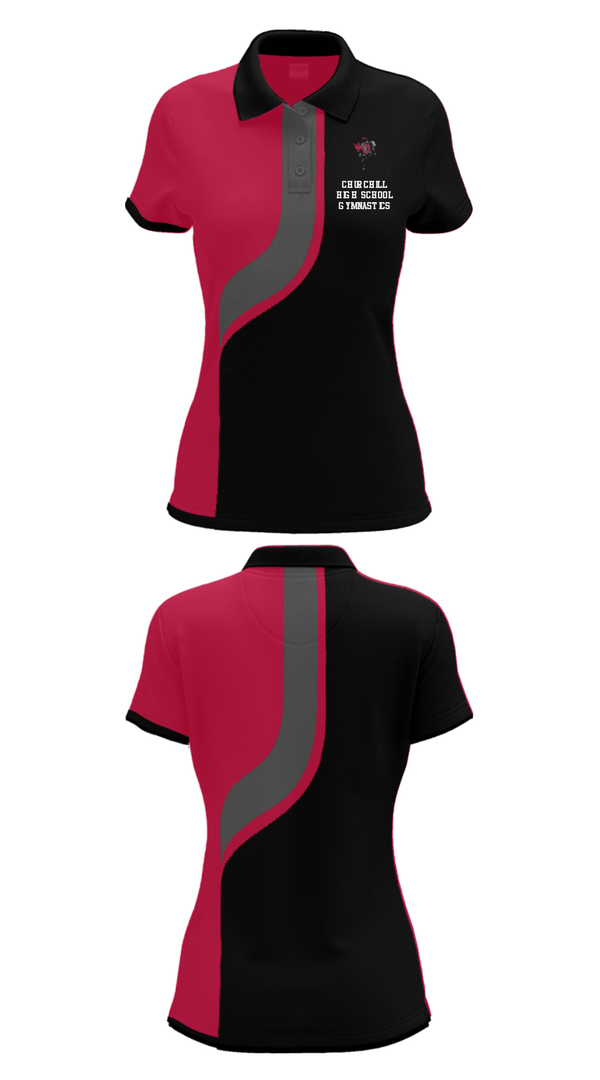 Women's Short Sleeve Performance Polo, Churchill High School Gymnastics, Cheer, Teamtime, Team time, sublimation, custom sports apparel, team uniforms, spirit wear, spiritwear, sports uniforms, custom shirts, team store, custom team store, fundraiser sports, apparel fundraiser