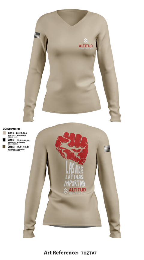 Women's Long Sleeve Vneck Shirt, Altitud Services, Army, Teamtime, Team time, sublimation, custom sports apparel, team uniforms, spirit wear, spiritwear, sports uniforms, custom shirts, team store, custom team store, fundraiser sports, apparel fundraiser
