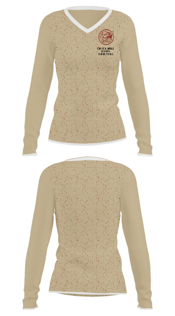 Women's Long Sleeve Vneck Shirt, Carver Middle School Basketball, Men's Basketball, Teamtime, Team time, sublimation, custom sports apparel, team uniforms, spirit wear, spiritwear, sports uniforms, custom shirts, team store, custom team store, fundraiser sports, apparel fundraiser