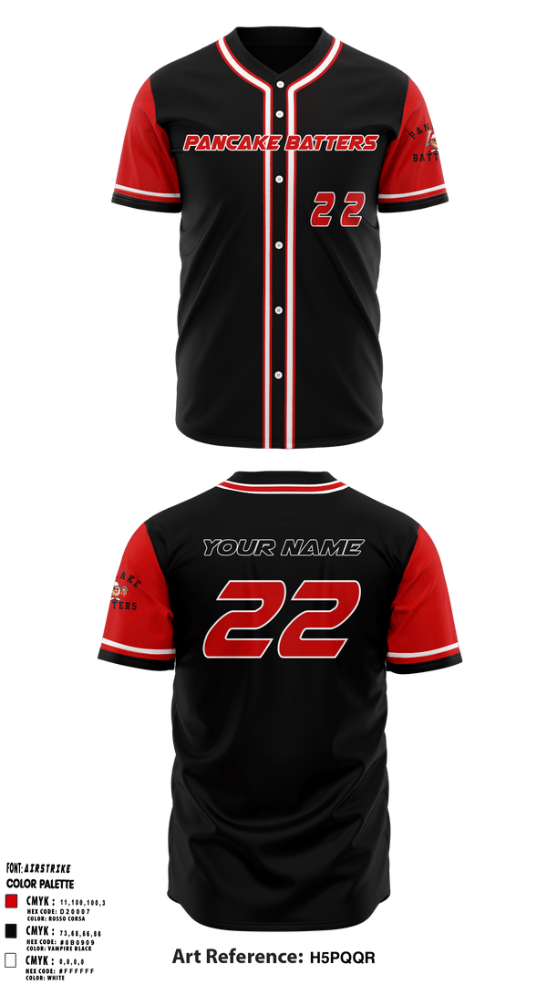 Full Button Baseball Jersey, Pancake Batters, Baseball, Teamtime, Team time, sublimation, custom sports apparel, team uniforms, spirit wear, spiritwear, sports uniforms, custom shirts, team store, custom team store, fundraiser sports, apparel fundraiser