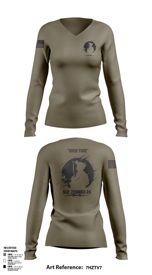 Women's Long Sleeve Vneck Shirt, SLC 25B003 24, Army, Teamtime, Team time, sublimation, custom sports apparel, team uniforms, spirit wear, spiritwear, sports uniforms, custom shirts, team store, custom team store, fundraiser sports, apparel fundraiser
