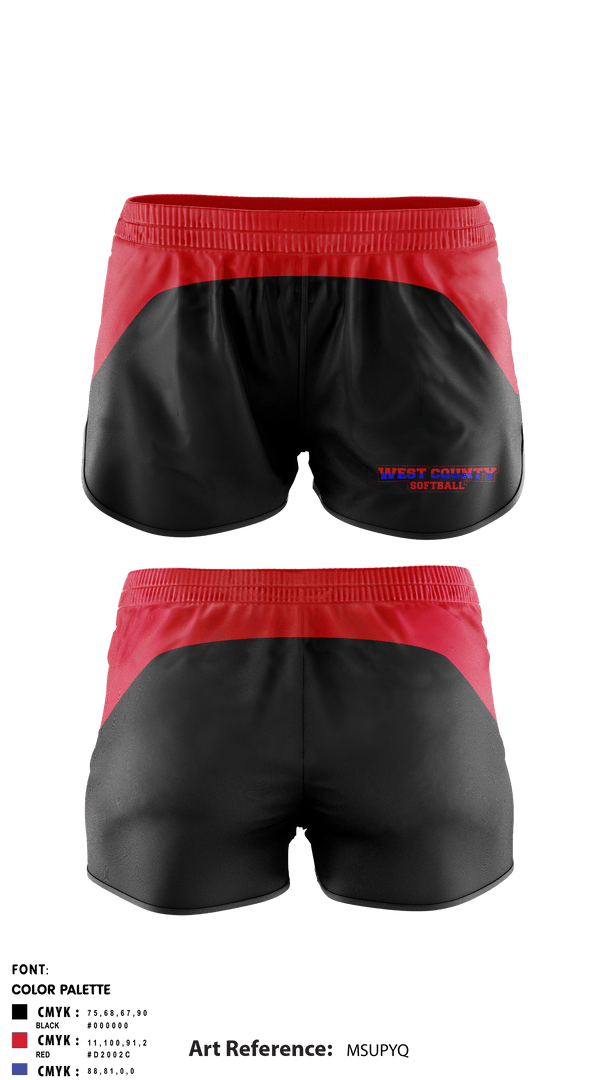 Women's Shorts, West County Softball Association, Softball, Teamtime, Team time, sublimation, custom sports apparel, team uniforms, spirit wear, spiritwear, sports uniforms, custom shirts, team store, custom team store, fundraiser sports, apparel fundraiser