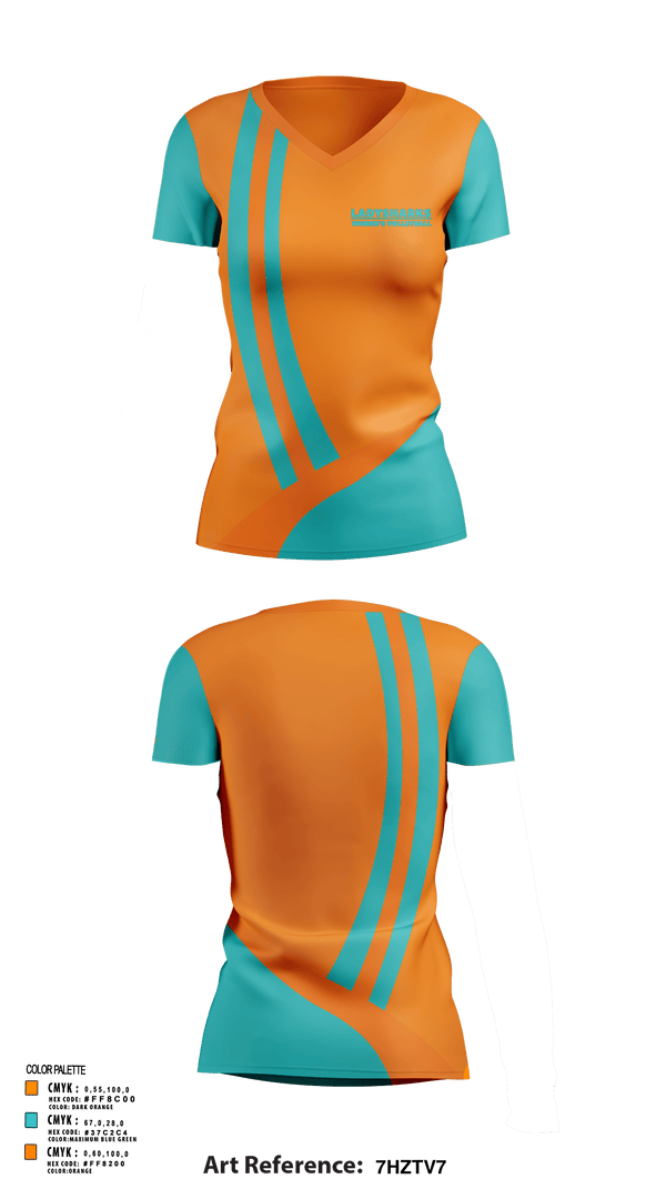 Women's Short Sleeve Vneck Shirt, LadySharks, Women's Volleyball, Teamtime, Team time, sublimation, custom sports apparel, team uniforms, spirit wear, spiritwear, sports uniforms, custom shirts, team store, custom team store, fundraiser sports, apparel fundraiser