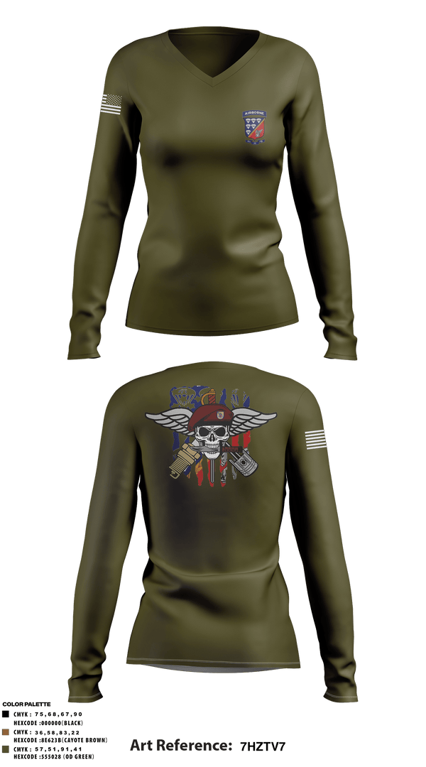 Women's Long Sleeve Vneck Shirt, 647 Quartermaster Company, Army, Teamtime, Team time, sublimation, custom sports apparel, team uniforms, spirit wear, spiritwear, sports uniforms, custom shirts, team store, custom team store, fundraiser sports, apparel fundraiser