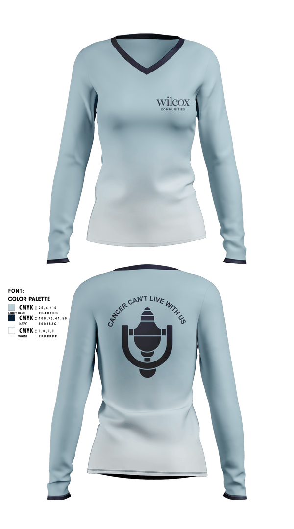 Women's Long Sleeve Vneck Shirt, Wilcox Communities Pelotonia, Cycling, Teamtime, Team time, sublimation, custom sports apparel, team uniforms, spirit wear, spiritwear, sports uniforms, custom shirts, team store, custom team store, fundraiser sports, apparel fundraiser