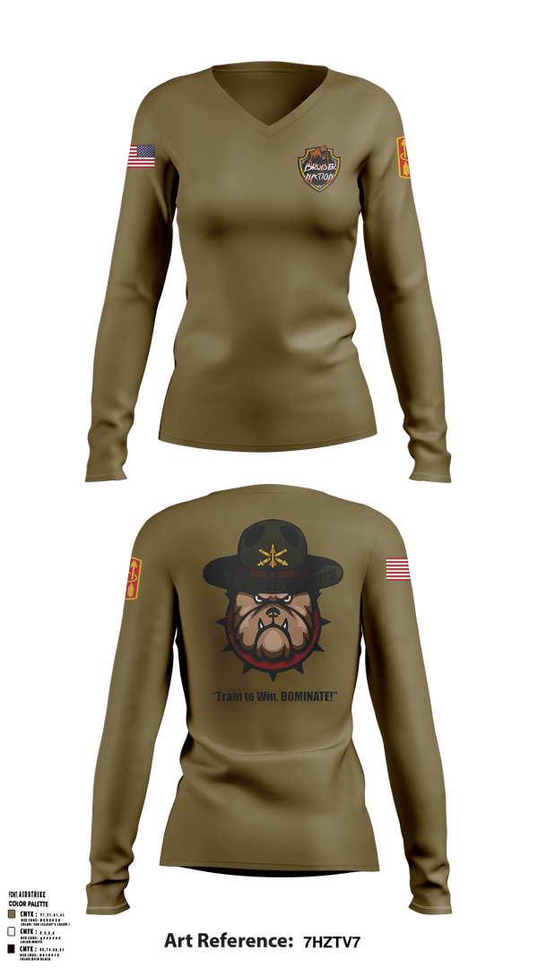 Women's Long Sleeve Vneck Shirt, Bravo Bulldawgs, Army, Teamtime, Team time, sublimation, custom sports apparel, team uniforms, spirit wear, spiritwear, sports uniforms, custom shirts, team store, custom team store, fundraiser sports, apparel fundraiser