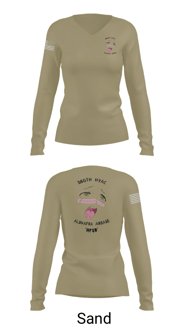 Women's Long Sleeve Vneck Shirt, 380th HVAC, , Teamtime, Team time, sublimation, custom sports apparel, team uniforms, spirit wear, spiritwear, sports uniforms, custom shirts, team store, custom team store, fundraiser sports, apparel fundraiser