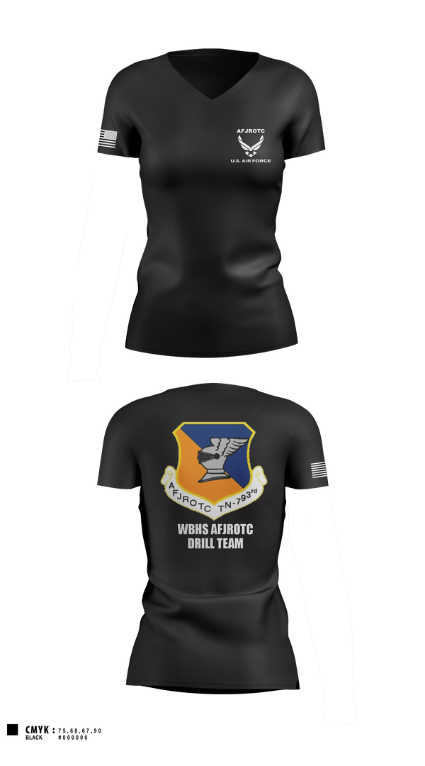 Women's Short Sleeve Vneck Shirt, WBHS AFJROTC, Air Force, Teamtime, Team time, sublimation, custom sports apparel, team uniforms, spirit wear, spiritwear, sports uniforms, custom shirts, team store, custom team store, fundraiser sports, apparel fundraiser