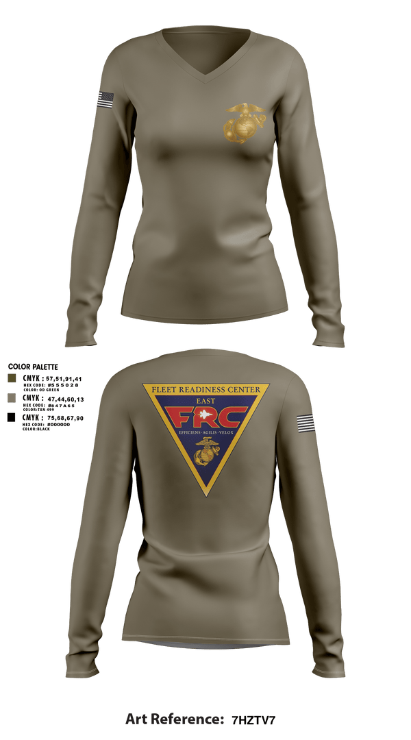 Women's Long Sleeve Vneck Shirt, FRC East, Marines, Teamtime, Team time, sublimation, custom sports apparel, team uniforms, spirit wear, spiritwear, sports uniforms, custom shirts, team store, custom team store, fundraiser sports, apparel fundraiser