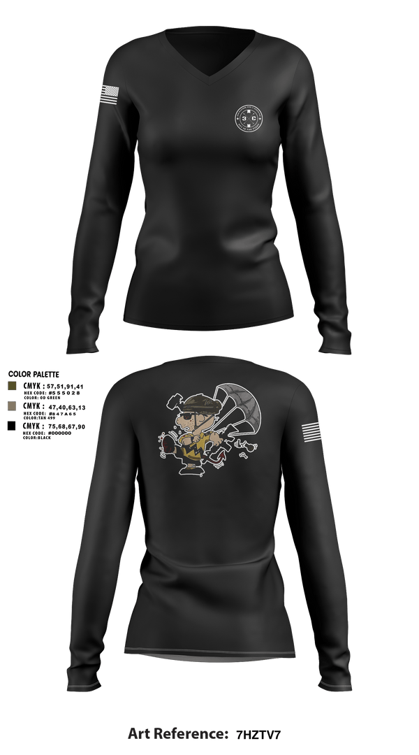 Women's Long Sleeve Vneck Shirt, 3rd Platoon, CCo, 1-508th PIR, , Teamtime, Team time, sublimation, custom sports apparel, team uniforms, spirit wear, spiritwear, sports uniforms, custom shirts, team store, custom team store, fundraiser sports, apparel fundraiser