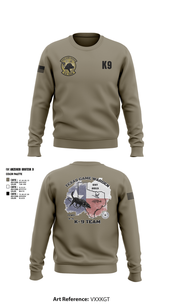 Crew Neck Sweatshirt, TXGW K9, Police, Teamtime, Team time, sublimation, custom sports apparel, team uniforms, spirit wear, spiritwear, sports uniforms, custom shirts, team store, custom team store, fundraiser sports, apparel fundraiser