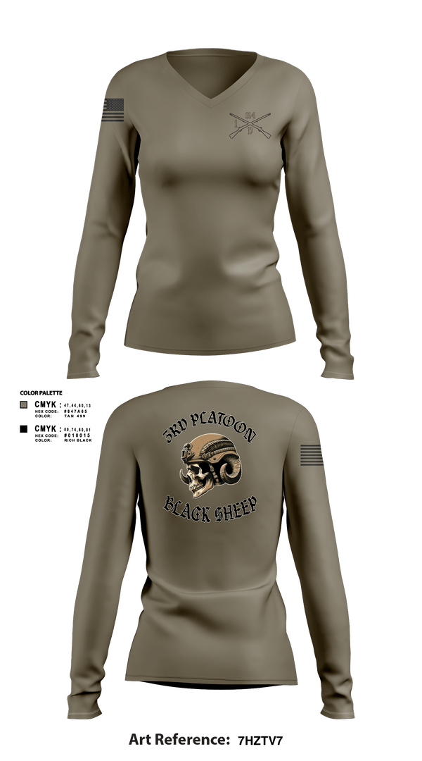 Women's Long Sleeve Vneck Shirt, Delta company 114, Army, Teamtime, Team time, sublimation, custom sports apparel, team uniforms, spirit wear, spiritwear, sports uniforms, custom shirts, team store, custom team store, fundraiser sports, apparel fundraiser