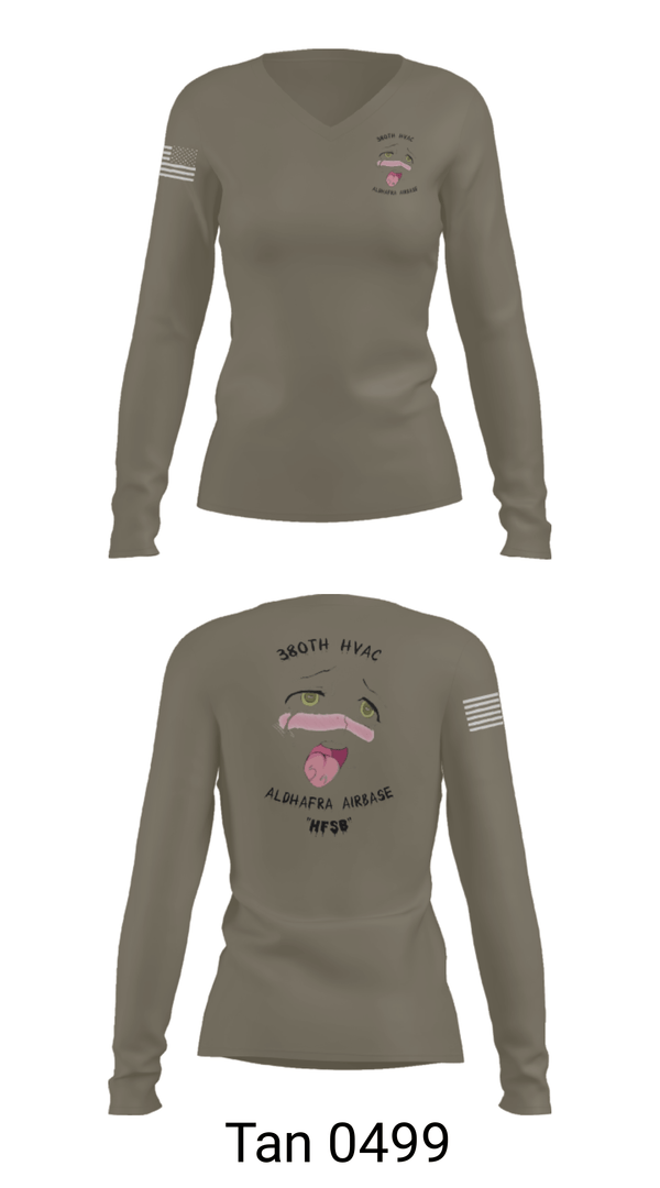 Women's Long Sleeve Vneck Shirt, 380th HVAC, , Teamtime, Team time, sublimation, custom sports apparel, team uniforms, spirit wear, spiritwear, sports uniforms, custom shirts, team store, custom team store, fundraiser sports, apparel fundraiser