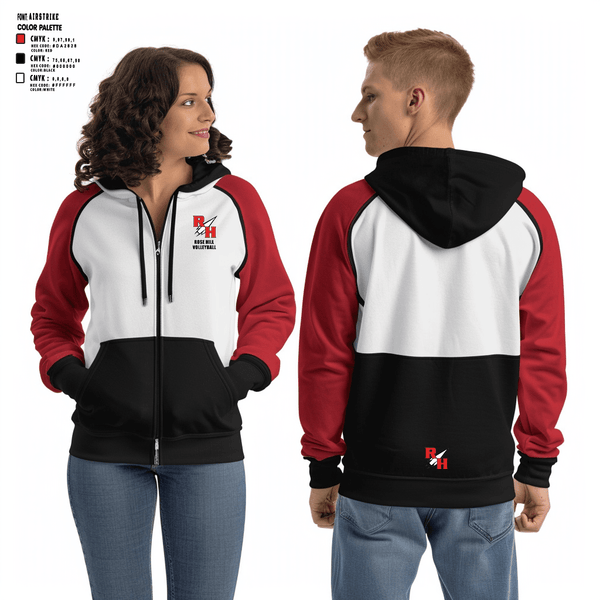 Zip Hoodie, Rose Hill High School Volleyball, Women's Volleyball, Teamtime, Team time, sublimation, custom sports apparel, team uniforms, spirit wear, spiritwear, sports uniforms, custom shirts, team store, custom team store, fundraiser sports, apparel fundraiser