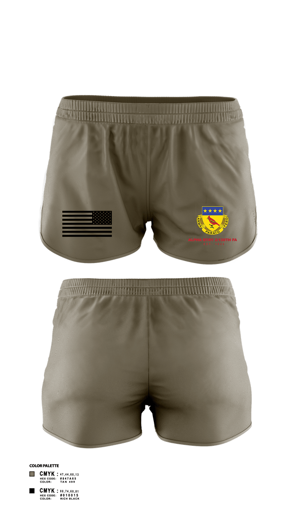 Women's Shorts, Alpha BTRY 2/138th FA, National Guard, Teamtime, Team time, sublimation, custom sports apparel, team uniforms, spirit wear, spiritwear, sports uniforms, custom shirts, team store, custom team store, fundraiser sports, apparel fundraiser