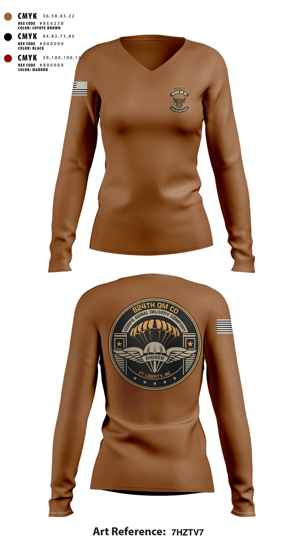 Women's Long Sleeve Vneck Shirt, 824th QM CO (CADC-A), Army, Teamtime, Team time, sublimation, custom sports apparel, team uniforms, spirit wear, spiritwear, sports uniforms, custom shirts, team store, custom team store, fundraiser sports, apparel fundraiser