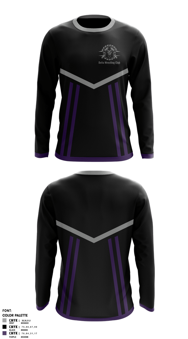 Long Sleeve Rash Guard Shirt, Delta Wrestling Club, Wrestling, Teamtime, Team time, sublimation, custom sports apparel, team uniforms, spirit wear, spiritwear, sports uniforms, custom shirts, team store, custom team store, fundraiser sports, apparel fundraiser