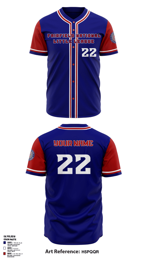 Full Button Baseball Jersey, Fairfield National Little League, Baseball, Teamtime, Team time, sublimation, custom sports apparel, team uniforms, spirit wear, spiritwear, sports uniforms, custom shirts, team store, custom team store, fundraiser sports, apparel fundraiser