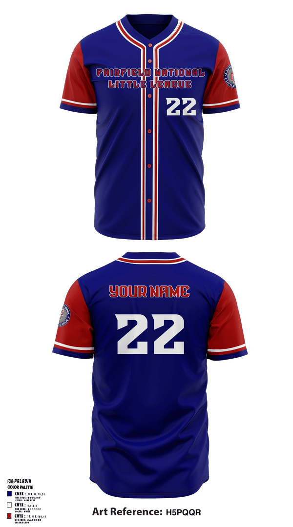 Full Button Baseball Jersey, Fairfield National Little League, Baseball, Teamtime, Team time, sublimation, custom sports apparel, team uniforms, spirit wear, spiritwear, sports uniforms, custom shirts, team store, custom team store, fundraiser sports, apparel fundraiser