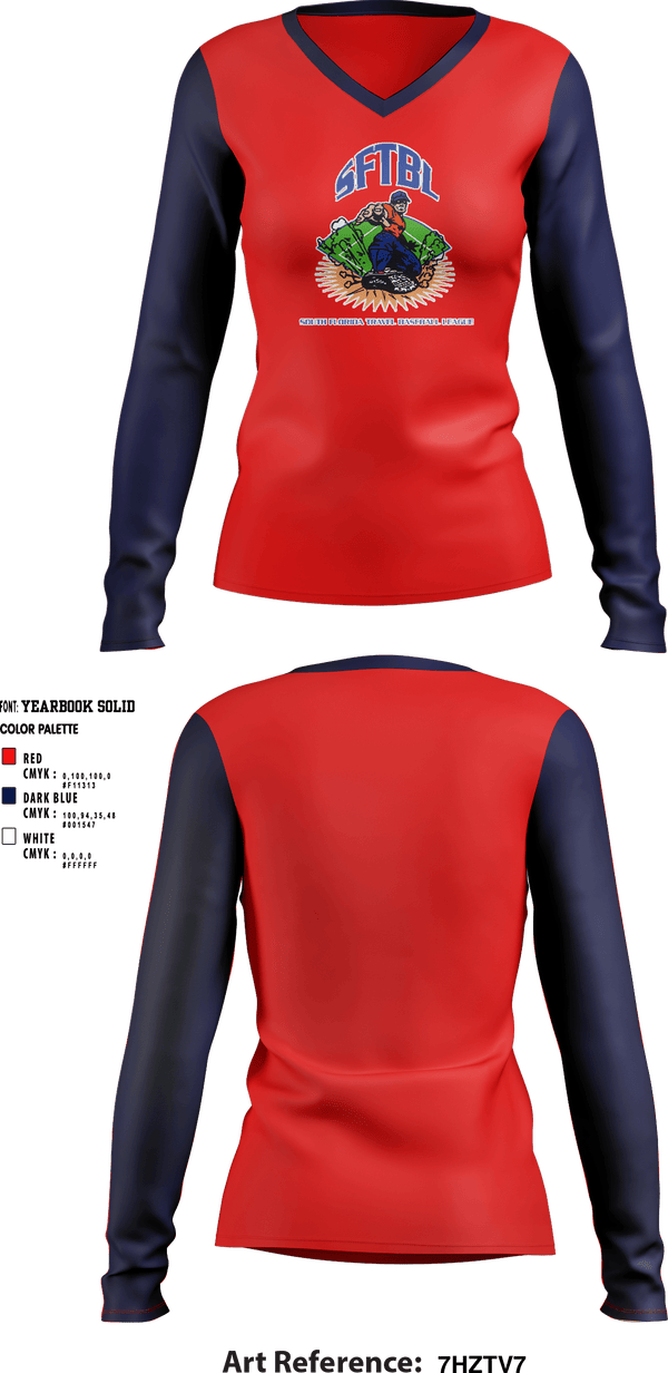 Women's Long Sleeve Vneck Shirt, SOUTH FLORIDA TRAVEL BASEBALL LEAGUE, Baseball, Teamtime, Team time, sublimation, custom sports apparel, team uniforms, spirit wear, spiritwear, sports uniforms, custom shirts, team store, custom team store, fundraiser sports, apparel fundraiser