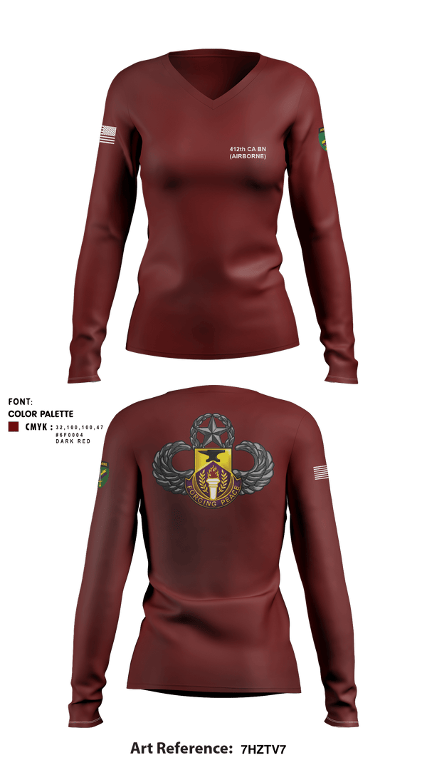 Women's Long Sleeve Vneck Shirt, 412TH CA BN, , Teamtime, Team time, sublimation, custom sports apparel, team uniforms, spirit wear, spiritwear, sports uniforms, custom shirts, team store, custom team store, fundraiser sports, apparel fundraiser