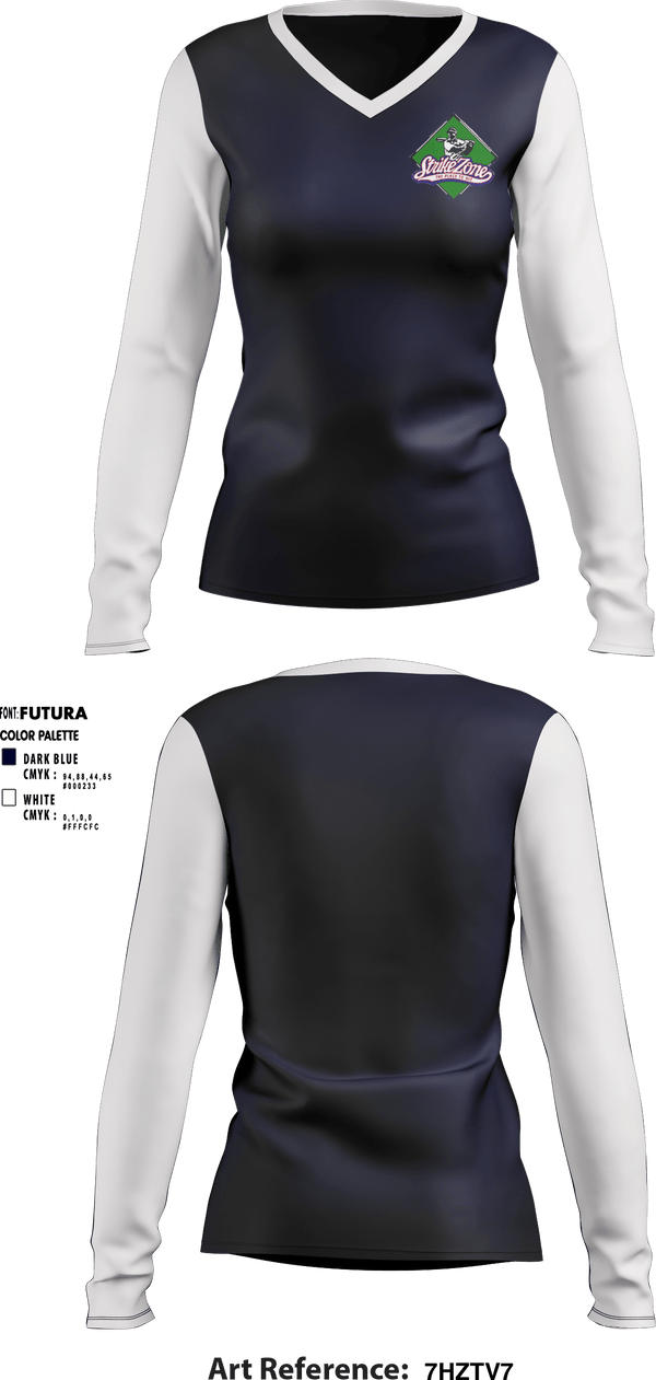 Women's Long Sleeve Vneck Shirt, The Strike Zone Omaha, Baseball, Teamtime, Team time, sublimation, custom sports apparel, team uniforms, spirit wear, spiritwear, sports uniforms, custom shirts, team store, custom team store, fundraiser sports, apparel fundraiser