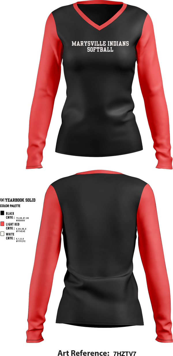 Women's Long Sleeve Vneck Shirt, Marysville indians, Softball, Teamtime, Team time, sublimation, custom sports apparel, team uniforms, spirit wear, spiritwear, sports uniforms, custom shirts, team store, custom team store, fundraiser sports, apparel fundraiser