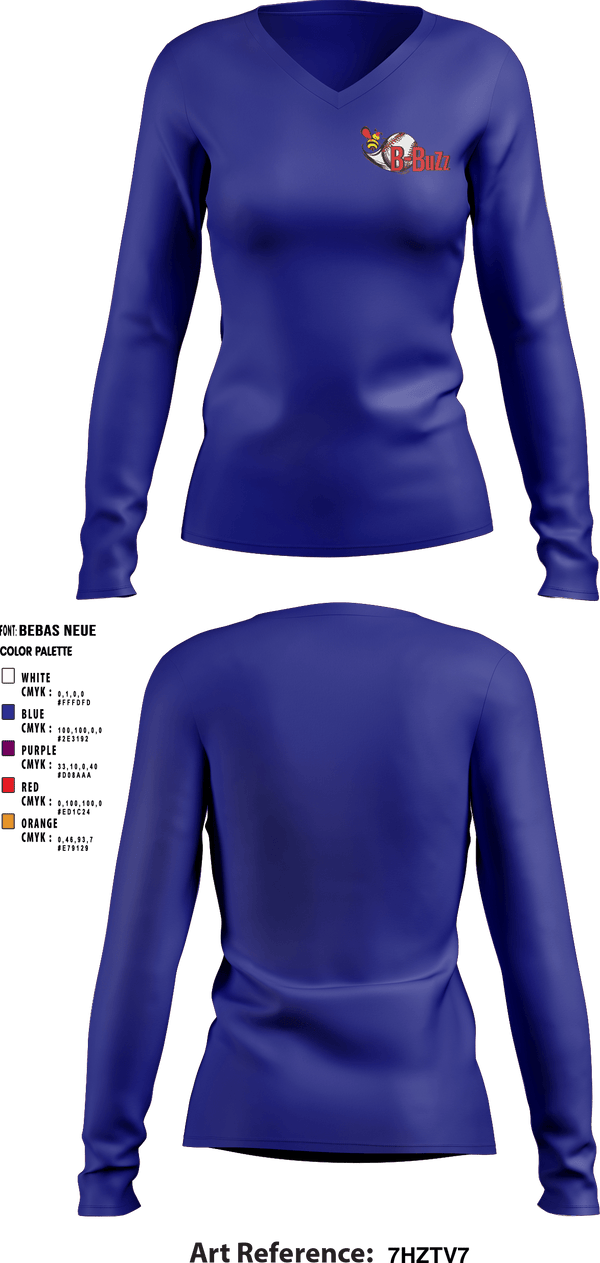 Women's Long Sleeve Vneck Shirt, B Buzz Baseball League, Baseball, Teamtime, Team time, sublimation, custom sports apparel, team uniforms, spirit wear, spiritwear, sports uniforms, custom shirts, team store, custom team store, fundraiser sports, apparel fundraiser