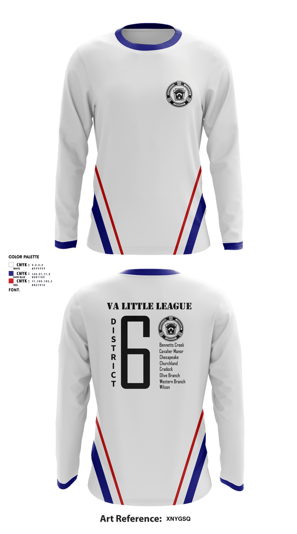 Long Sleeve Performance Shirt, Virginia District 6 Little League, Baseball, Teamtime, Team time, sublimation, custom sports apparel, team uniforms, spirit wear, spiritwear, sports uniforms, custom shirts, team store, custom team store, fundraiser sports, apparel fundraiser