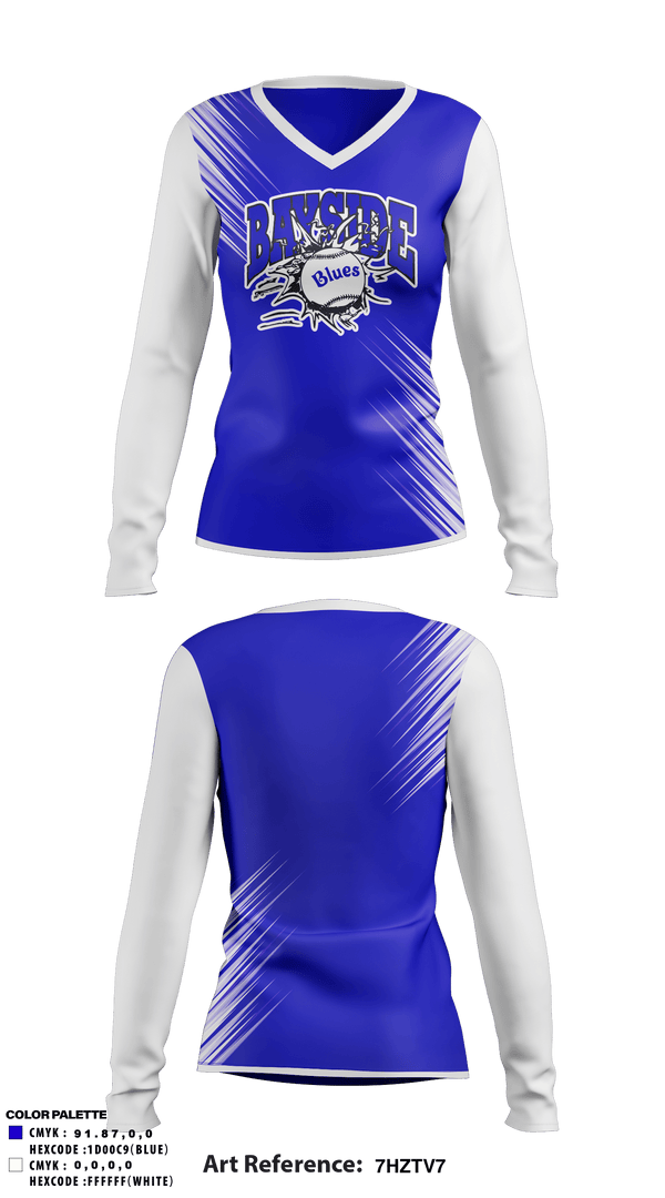 Women's Long Sleeve Vneck Shirt, Bayside Blues Softball, Softball, Teamtime, Team time, sublimation, custom sports apparel, team uniforms, spirit wear, spiritwear, sports uniforms, custom shirts, team store, custom team store, fundraiser sports, apparel fundraiser