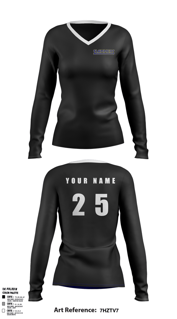 Women's Long Sleeve Vneck Shirt, Slammers FP, Softball, Teamtime, Team time, sublimation, custom sports apparel, team uniforms, spirit wear, spiritwear, sports uniforms, custom shirts, team store, custom team store, fundraiser sports, apparel fundraiser