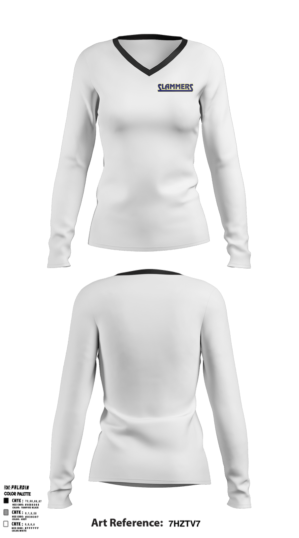 Women's Long Sleeve Vneck Shirt, Slammers FP, Softball, Teamtime, Team time, sublimation, custom sports apparel, team uniforms, spirit wear, spiritwear, sports uniforms, custom shirts, team store, custom team store, fundraiser sports, apparel fundraiser