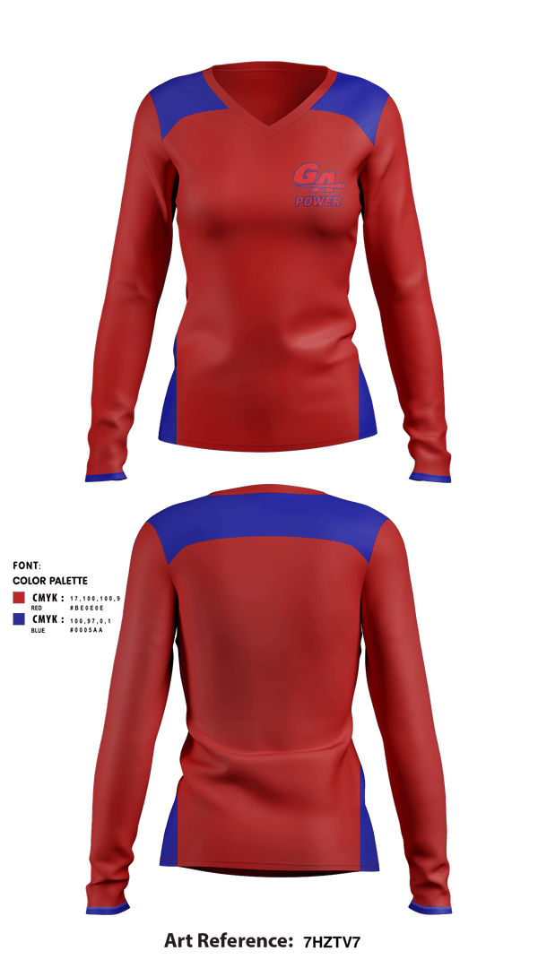 Women's Long Sleeve Vneck Shirt, Ga Power Fastpitch Organization, Softball, Teamtime, Team time, sublimation, custom sports apparel, team uniforms, spirit wear, spiritwear, sports uniforms, custom shirts, team store, custom team store, fundraiser sports, apparel fundraiser