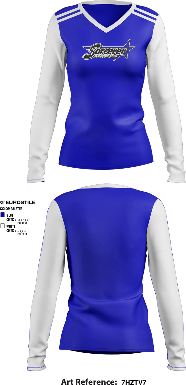 Women's Long Sleeve Vneck Shirt, Sorcerer Fastpitch Softball, Softball, Teamtime, Team time, sublimation, custom sports apparel, team uniforms, spirit wear, spiritwear, sports uniforms, custom shirts, team store, custom team store, fundraiser sports, apparel fundraiser